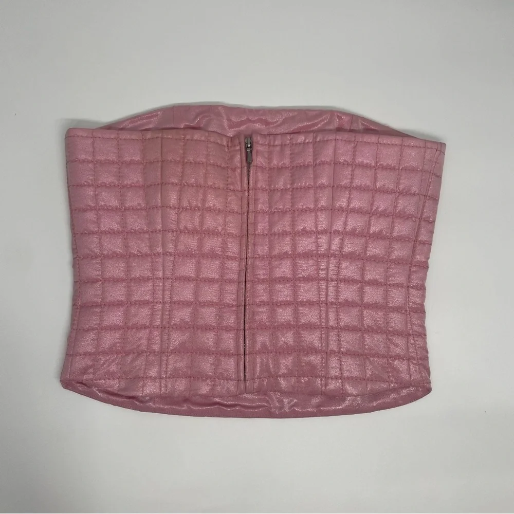 Vintage Chanel Bustier Corset Top Pink Quilted Strapless Spring 2001 Runway 38